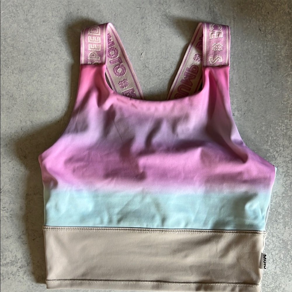 MOLO girls Pink and Blue sports bra Fitted Crop Tank Top Sz 9/10 runs small